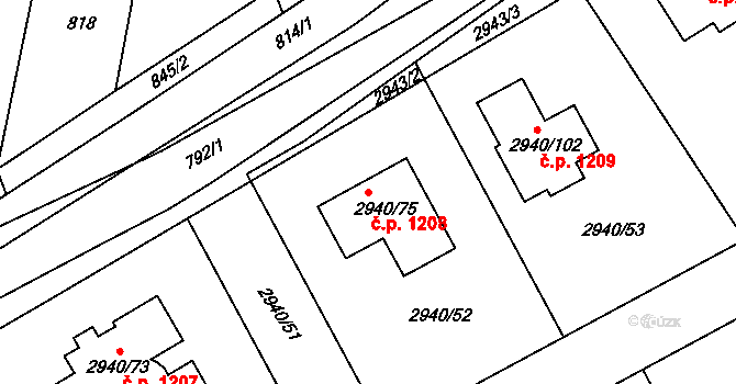 Sedlčany 1208 na parcele st. 2940/75 v KÚ Sedlčany, Katastrální mapa