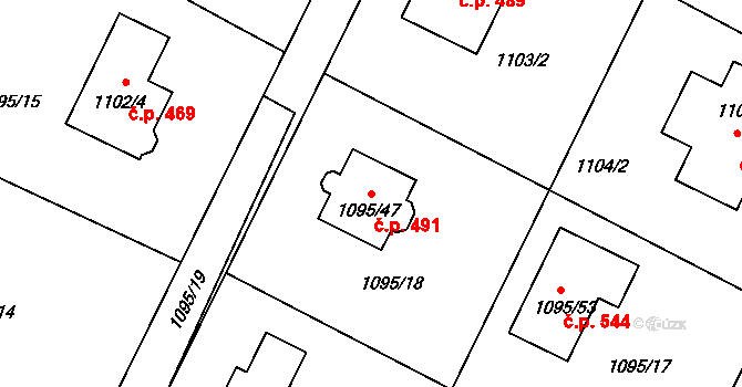 Hřebeč 491 na parcele st. 1095/47 v KÚ Hřebeč, Katastrální mapa