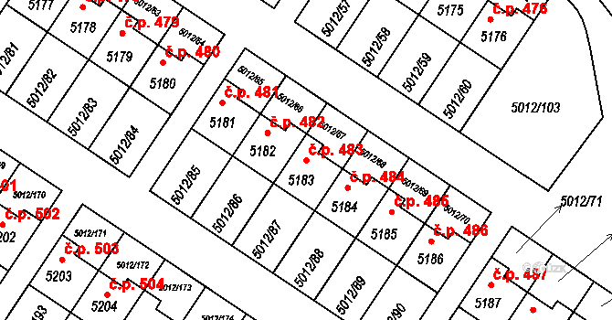 Zelená 483, Luštěnice na parcele st. 5183 v KÚ Luštěnice, Katastrální mapa