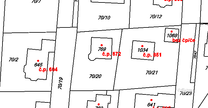 Hovorčovice 672 na parcele st. 769 v KÚ Hovorčovice, Katastrální mapa
