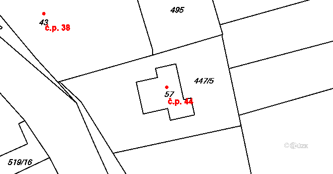 Obora 44, Malšice na parcele st. 57 v KÚ Obora u Maršova, Katastrální mapa
