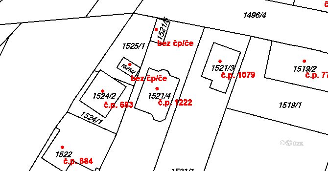 Nýřany 1222 na parcele st. 1521/4 v KÚ Nýřany, Katastrální mapa