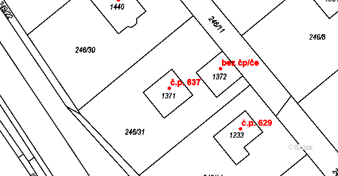 Zbiroh 637 na parcele st. 1371 v KÚ Zbiroh, Katastrální mapa