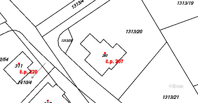 Pičín 207 na parcele st. 293 v KÚ Pičín, Katastrální mapa