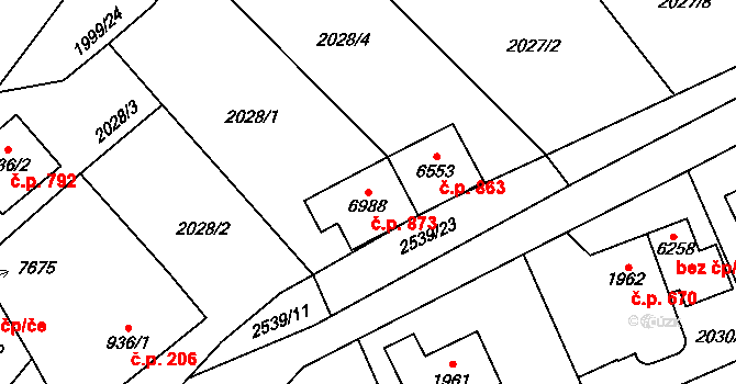 Beroun-Závodí 873, Beroun na parcele st. 6988 v KÚ Beroun, Katastrální mapa