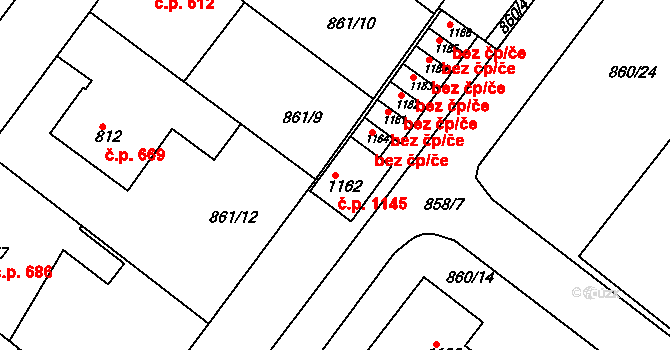 Bakov nad Jizerou 1145 na parcele st. 1162 v KÚ Bakov nad Jizerou, Katastrální mapa