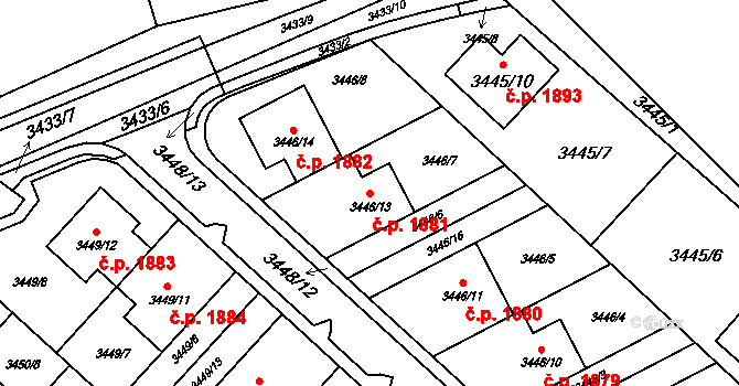 Kuřim 1881 na parcele st. 3446/13 v KÚ Kuřim, Katastrální mapa