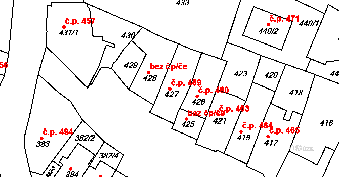 Jemnice 459 na parcele st. 427 v KÚ Jemnice, Katastrální mapa
