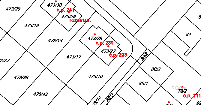 Padochov 238, Oslavany na parcele st. 473/27 v KÚ Padochov, Katastrální mapa