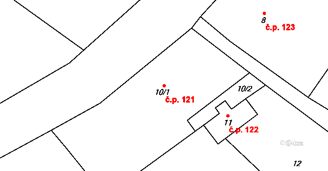 Slezský Kočov 121, Moravskoslezský Kočov na parcele st. 10/1 v KÚ Slezský Kočov, Katastrální mapa