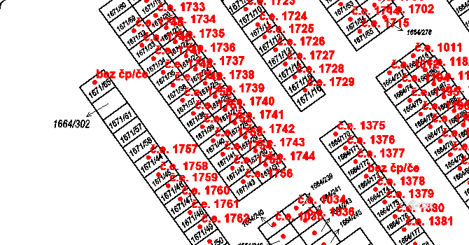 Teplické Předměstí 1741, Bílina na parcele st. 1671/28 v KÚ Bílina, Katastrální mapa
