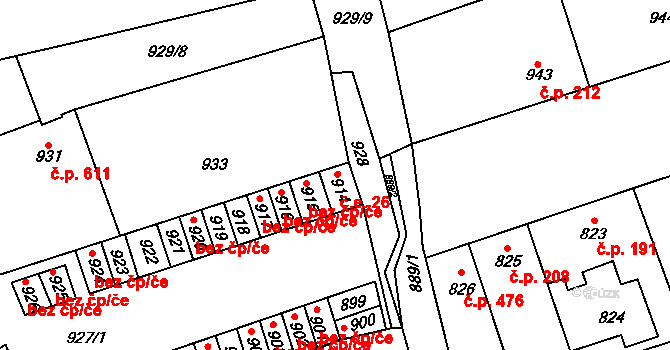 Buštěhrad 26 na parcele st. 914 v KÚ Buštěhrad, Katastrální mapa
