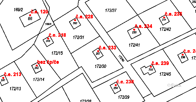 Heroltice 233 na parcele st. 267 v KÚ Heroltice u Tišnova, Katastrální mapa