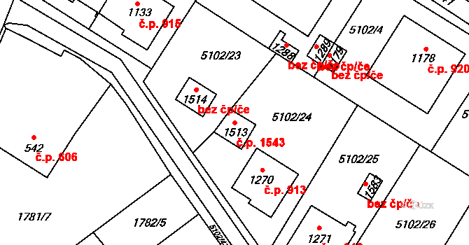 Hrušovany nad Jevišovkou 1543 na parcele st. 1513 v KÚ Hrušovany nad Jevišovkou, Katastrální mapa