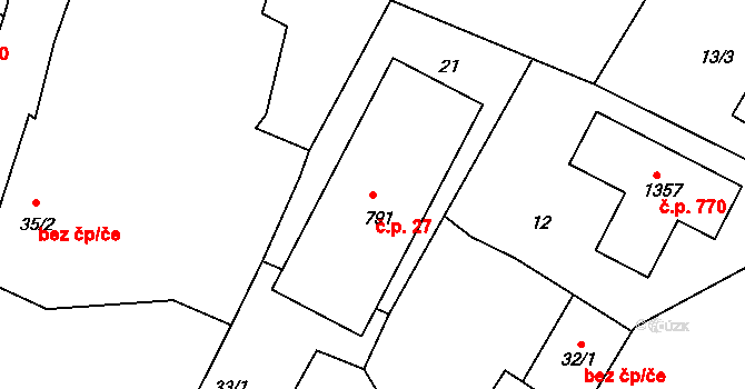 Nučice 27 na parcele st. 791 v KÚ Nučice u Rudné, Katastrální mapa