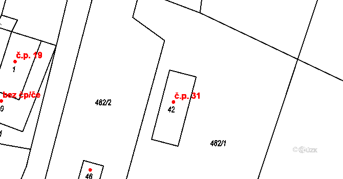 Bohunice 31 na parcele st. 42 v KÚ Bohunice u Tvrzic, Katastrální mapa