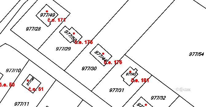 Velká Chuchle 176, Praha na parcele st. 977/44 v KÚ Velká Chuchle, Katastrální mapa