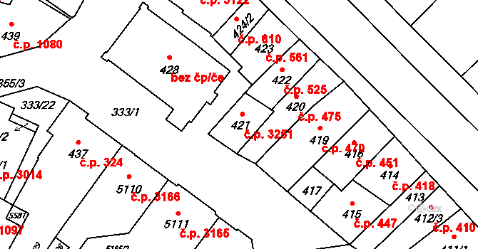 Břeclav 3251 na parcele st. 421 v KÚ Břeclav, Katastrální mapa