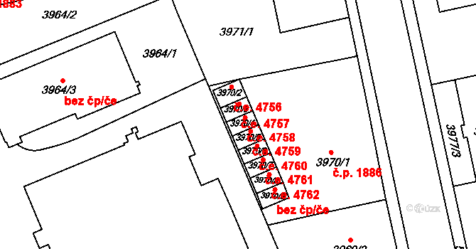 Jihlava 4758 na parcele st. 3970/4 v KÚ Jihlava, Katastrální mapa