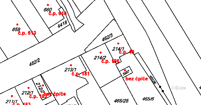 Zábřeh 186, Ostrava na parcele st. 214/2 v KÚ Zábřeh nad Odrou, Katastrální mapa