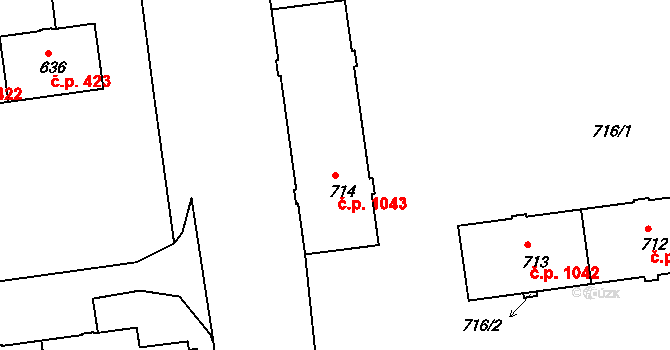 Poruba 1043, Ostrava na parcele st. 714 v KÚ Poruba, Katastrální mapa