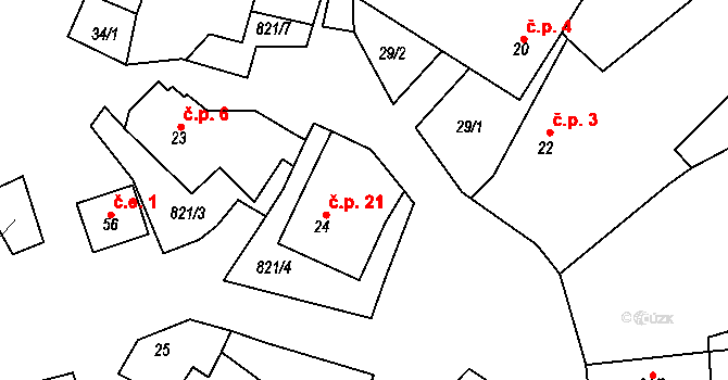 Brťoví 21, Prosetín na parcele st. 24 v KÚ Brťoví, Katastrální mapa