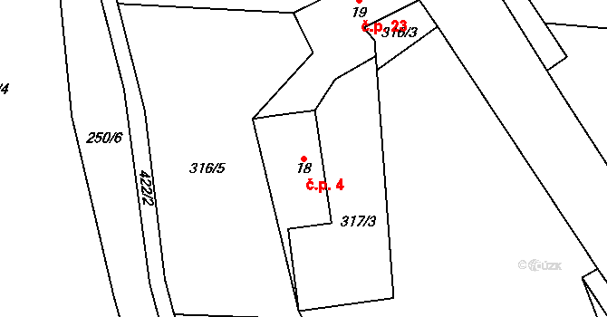 Jabloňov 4, Věžná na parcele st. 18 v KÚ Jabloňov, Katastrální mapa
