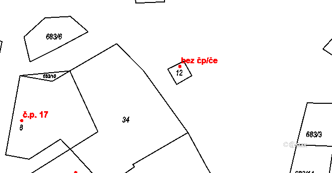 Vyskytná nad Jihlavou 38679141 na parcele st. 12 v KÚ Jiřín, Katastrální mapa