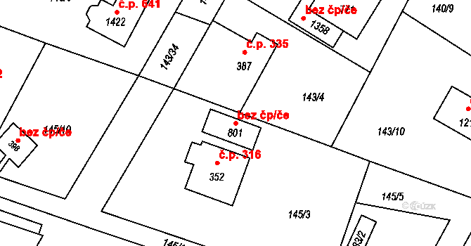 Vrané nad Vltavou 39634141 na parcele st. 801 v KÚ Vrané nad Vltavou, Katastrální mapa