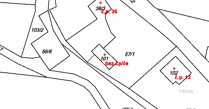 Velichovky 40098141 na parcele st. 101 v KÚ Hustířany, Katastrální mapa