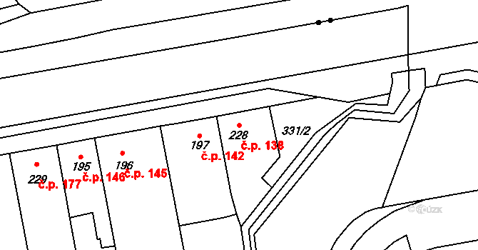 Louky 138, Zlín na parcele st. 228 v KÚ Louky nad Dřevnicí, Katastrální mapa