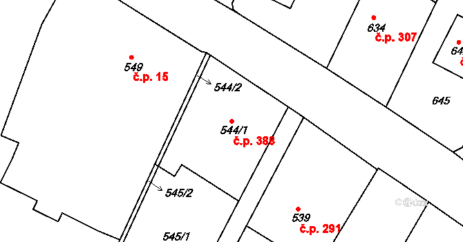 Želechovice nad Dřevnicí 388 na parcele st. 544/1 v KÚ Želechovice nad Dřevnicí, Katastrální mapa