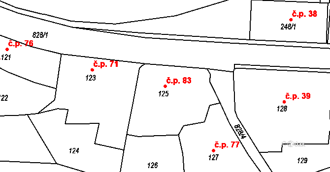 Neplachovice 83 na parcele st. 125 v KÚ Neplachovice, Katastrální mapa