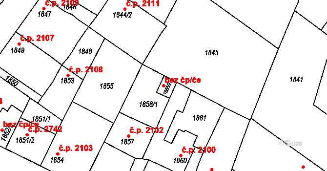 Mělník 42989141 na parcele st. 1858/2 v KÚ Mělník, Katastrální mapa