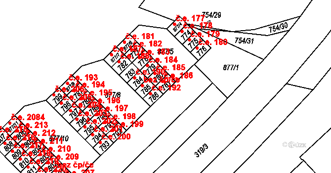 Brno 43122141 na parcele st. 781 v KÚ Lesná, Katastrální mapa
