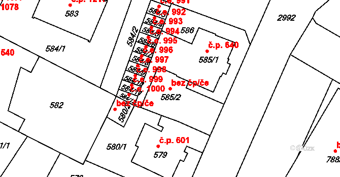 Děčín 43628141 na parcele st. 585/2 v KÚ Děčín, Katastrální mapa