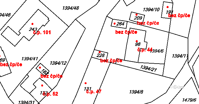 Srnín 44172141 na parcele st. 228 v KÚ Srnín, Katastrální mapa