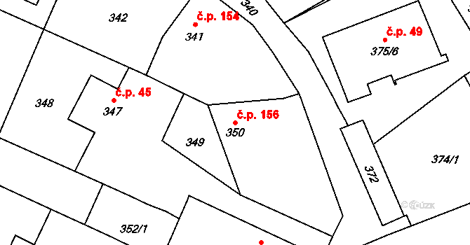 Chlebičov 156 na parcele st. 350 v KÚ Chlebičov, Katastrální mapa