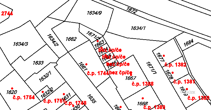 Kladno 47395141 na parcele st. 1665 v KÚ Kročehlavy, Katastrální mapa