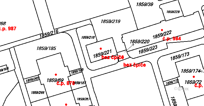 Praha 47696141 na parcele st. 1859/221 v KÚ Kamýk, Katastrální mapa