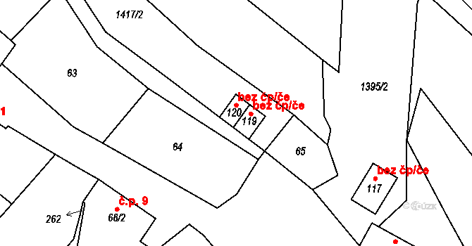 Štítná nad Vláří-Popov 48098141 na parcele st. 119 v KÚ Popov nad Vláří, Katastrální mapa