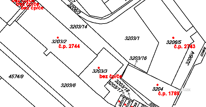 Teplice 48243141 na parcele st. 3203/3 v KÚ Teplice, Katastrální mapa
