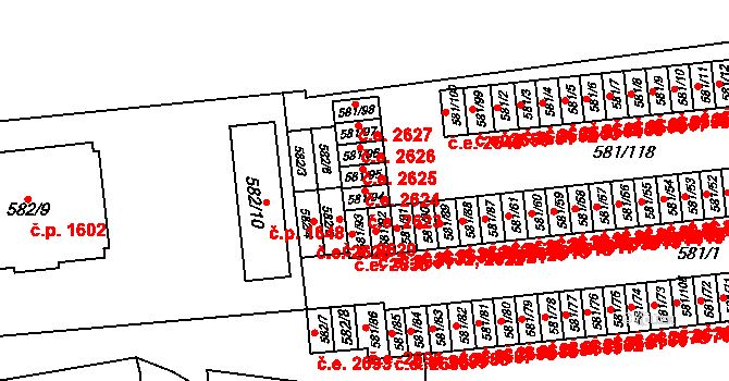 Bludovice 2623, Havířov na parcele st. 581/94 v KÚ Bludovice, Katastrální mapa