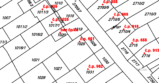 Nivnice 681 na parcele st. 1028 v KÚ Nivnice, Katastrální mapa