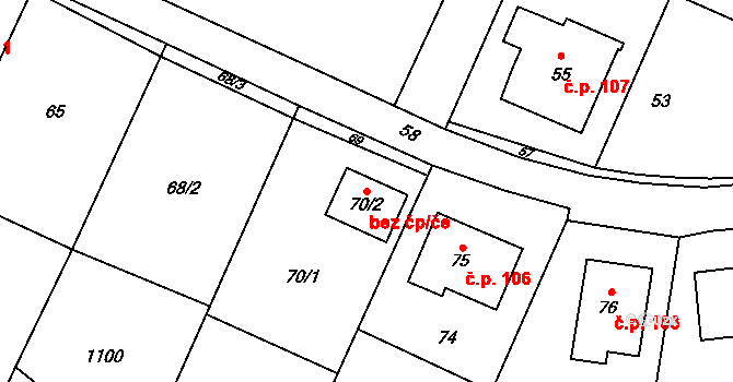 Počenice-Tetětice 49105141 na parcele st. 70/2 v KÚ Tetětice, Katastrální mapa