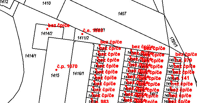 Brno 50478141 na parcele st. 1427 v KÚ Černá Pole, Katastrální mapa