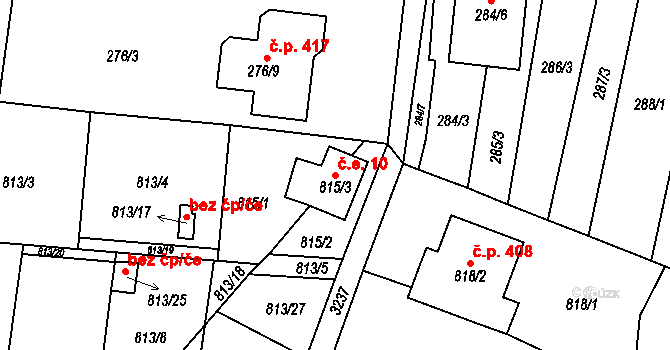 Hodonice 10 na parcele st. 815/3 v KÚ Hodonice, Katastrální mapa
