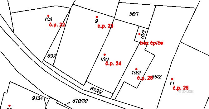 Holešovice 24, Chroustovice na parcele st. 10/1 v KÚ Holešovice u Chroustovic, Katastrální mapa