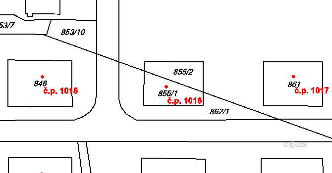 Stonava 1016 na parcele st. 855/1 v KÚ Stonava, Katastrální mapa