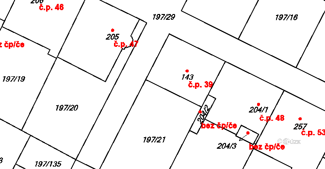 Hleďsebe 1.díl 39, Nelahozeves na parcele st. 143 v KÚ Nelahozeves, Katastrální mapa